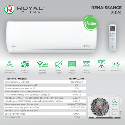 Кондиционер Royal Clima RENAISSANCE 2024 On-Off RC-RNC22HN
